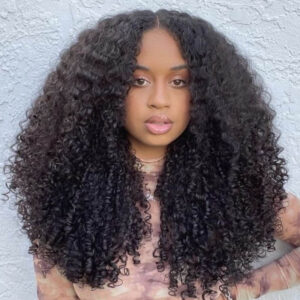 Glueless Kinky Curly V Part Wig No Leave Out