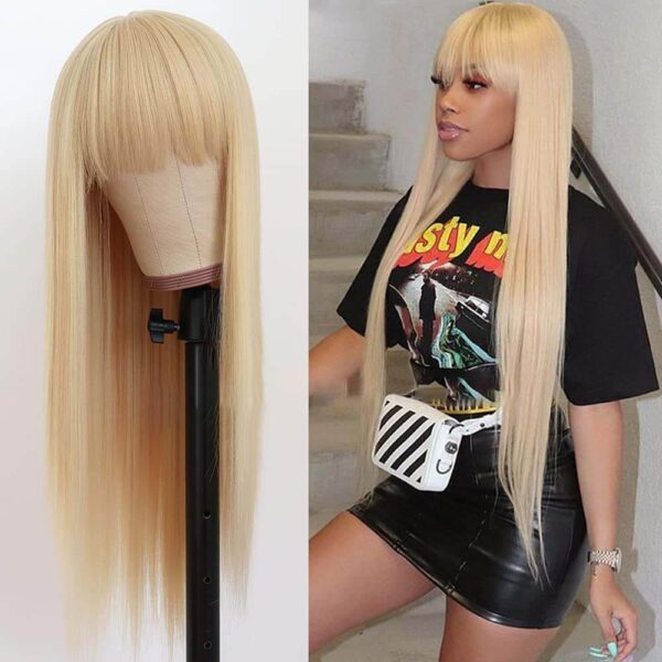 16 24 inch long 613 blonde lace front wig with bangs