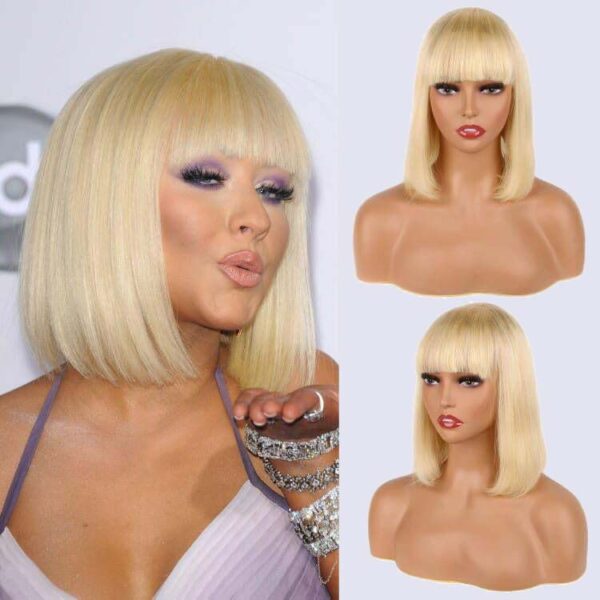 short 613 blonde lace front wig with bangs